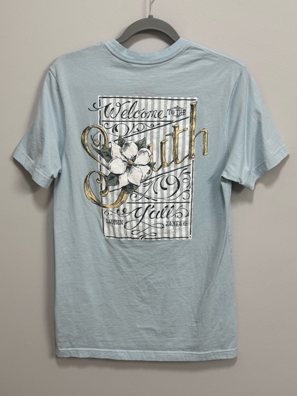 Lauren James Blue Welcome To The South Graphic Pocket Tee M